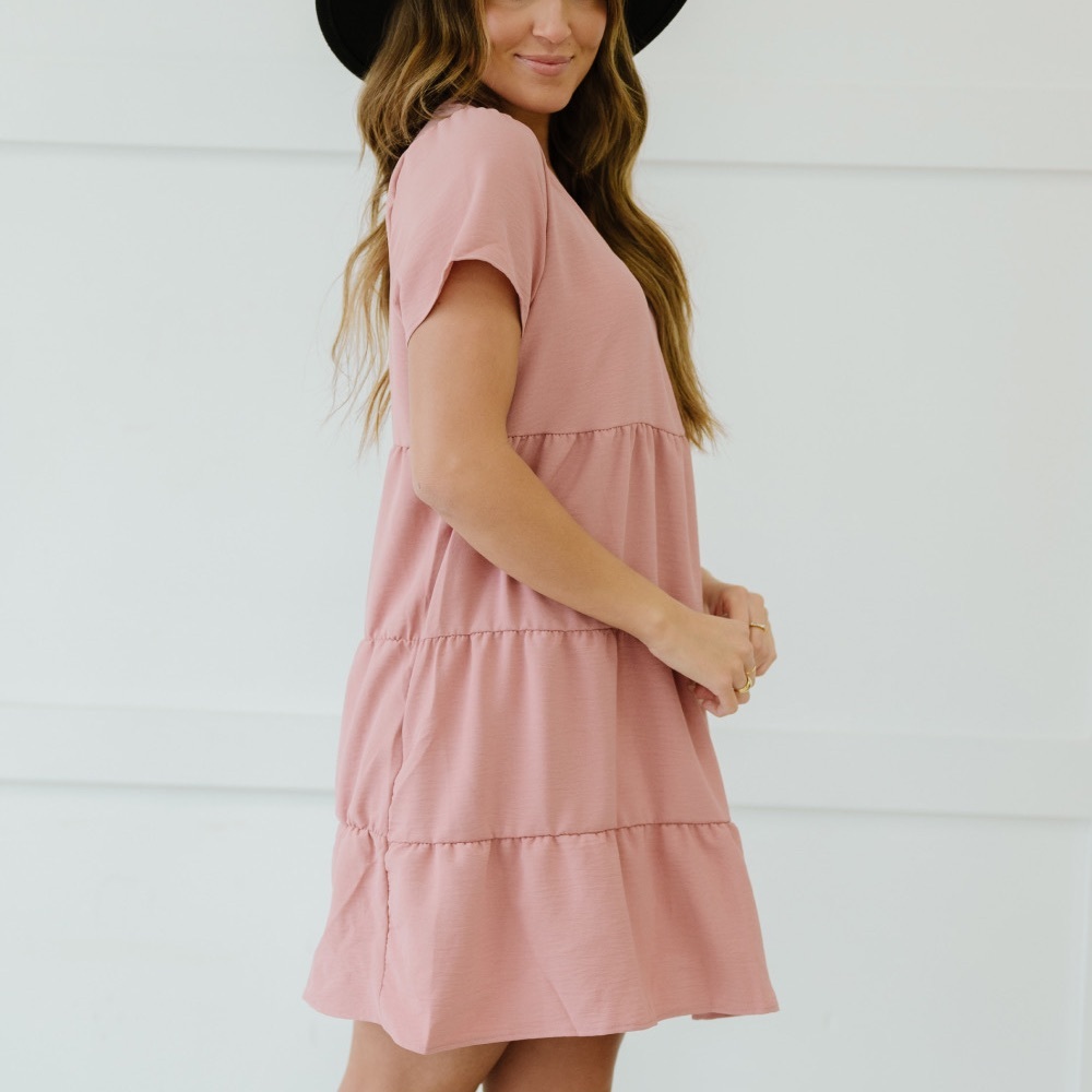 Cotton Bleu Blush Tiered Mini Babydoll Dress